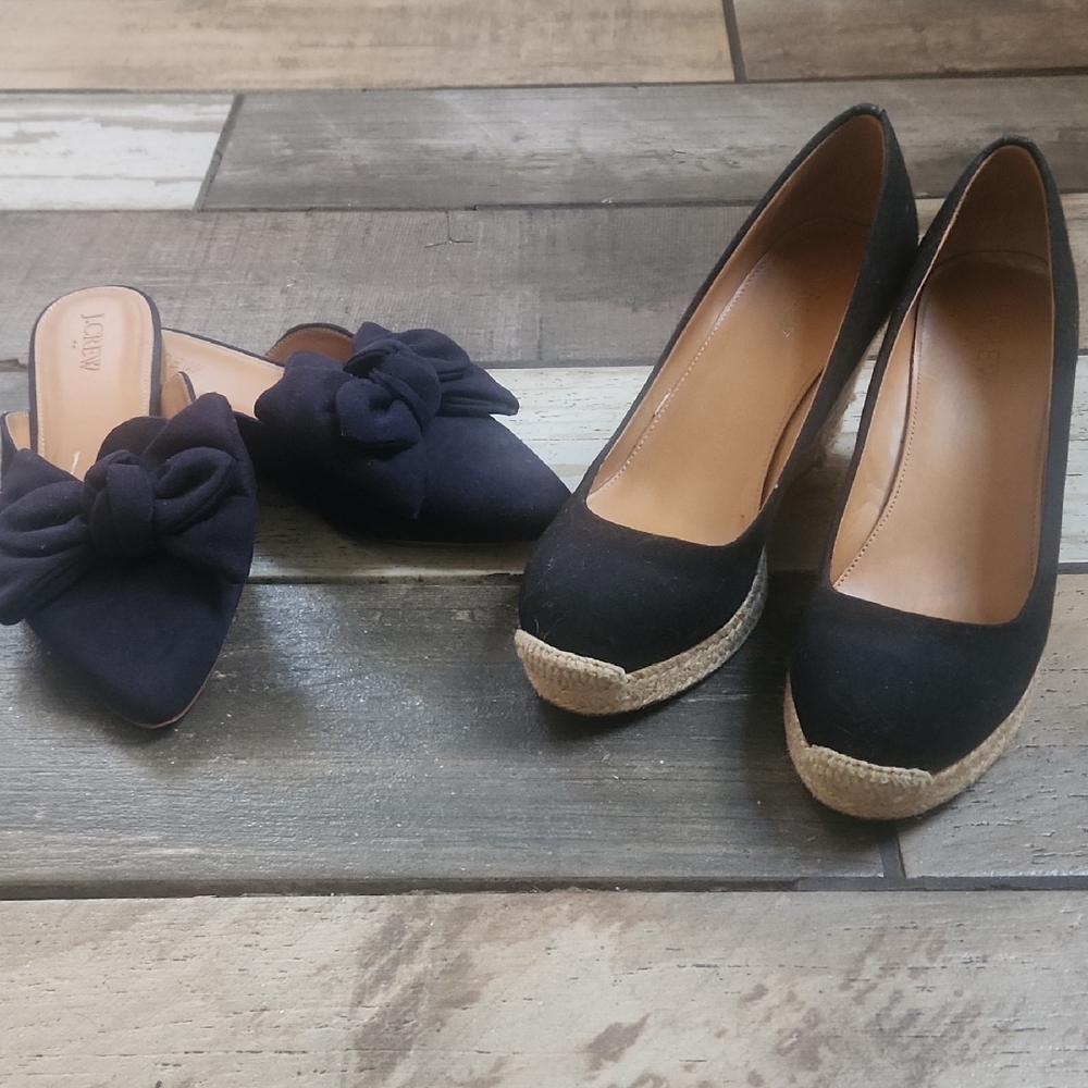 Navy Espadrille Wedge and Mule Set
